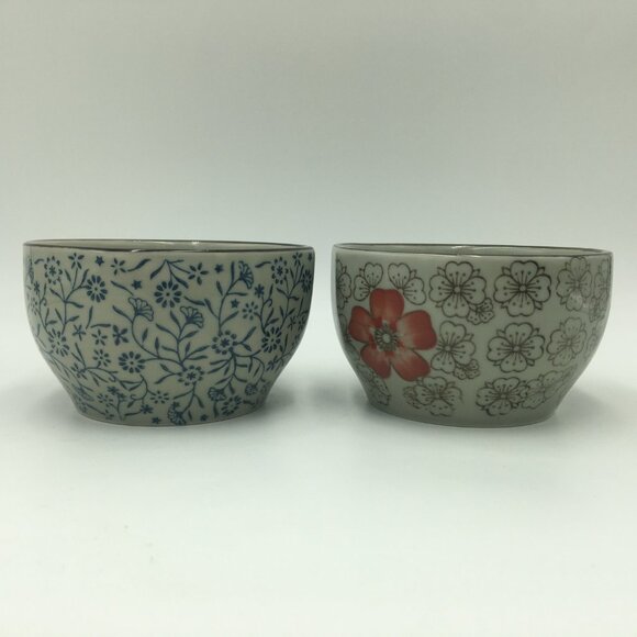 4 Japanese Style 4.25" Ceramic Rice Bowls / Floral Patterned - Picture 7 of 12